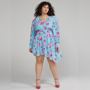 NWT 3X FASHION TO FIGURE Puff Sleeve Floral asymmetrical dress